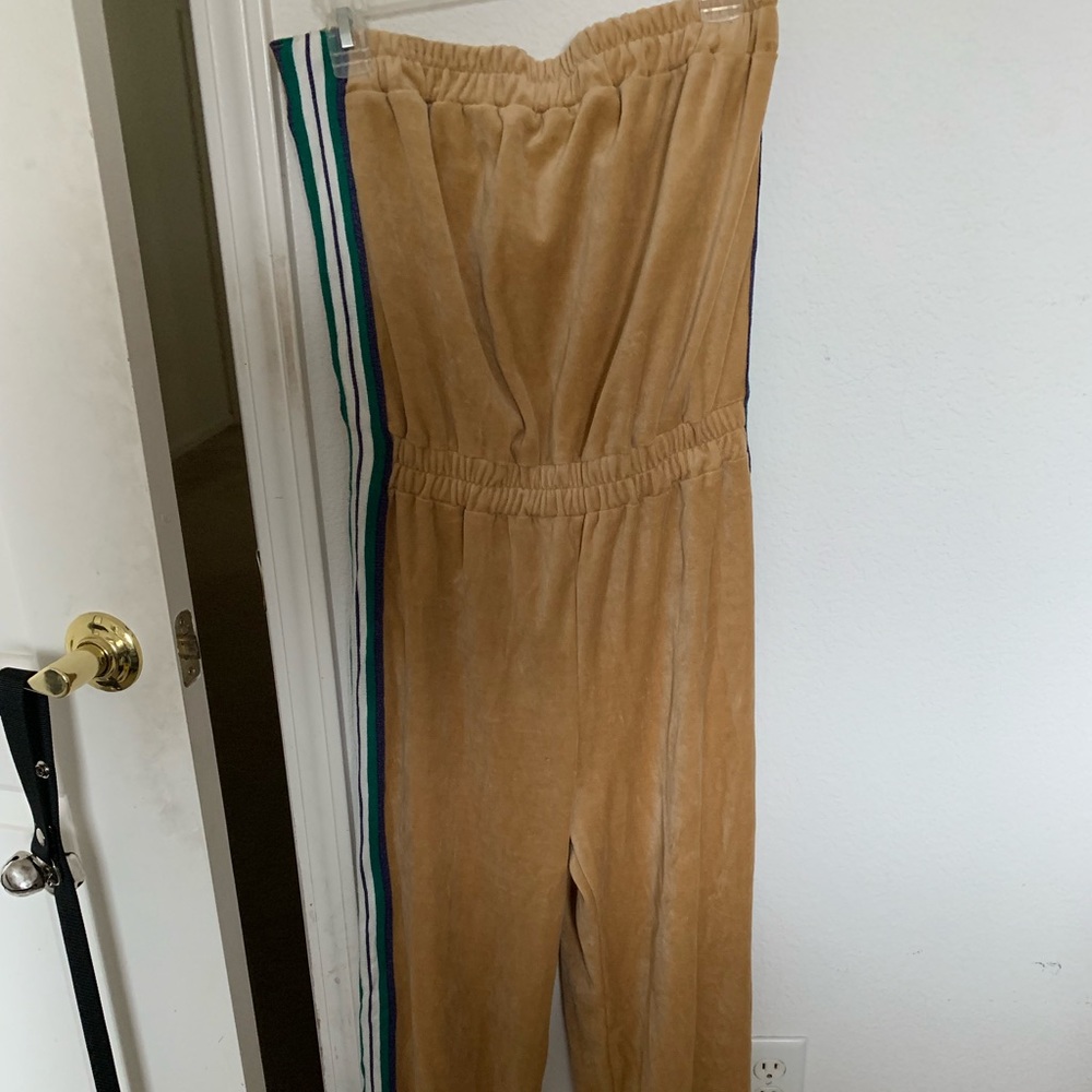 Forever 21 Tan Track Pants with Green and Blue Stripes